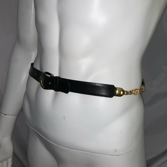 DIOR size M/L 29"-33" black leather chainlink BELT - Picture 1 of 15